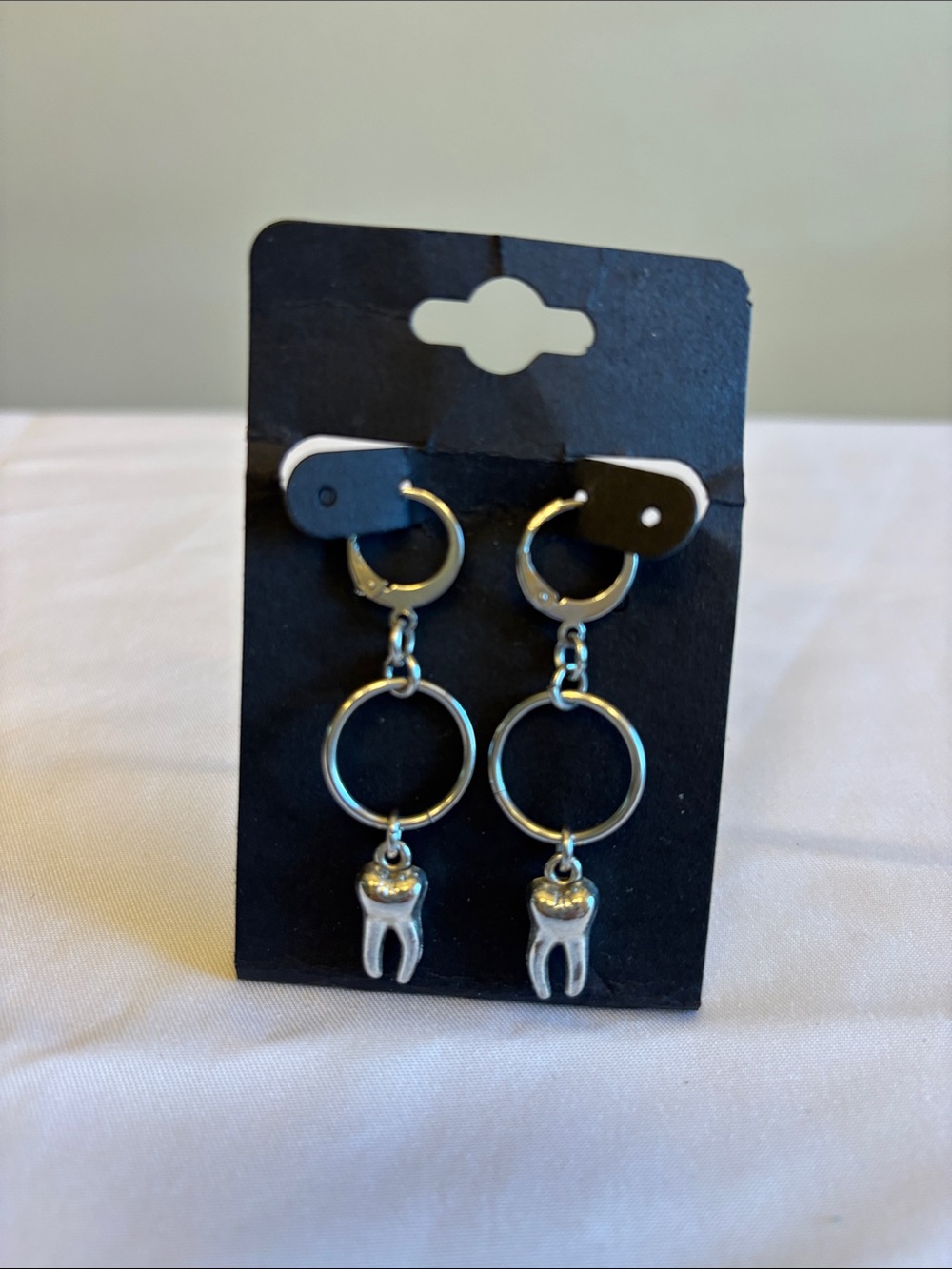 Silver Tooth Charm Hoop Earrings - Women Accessories
